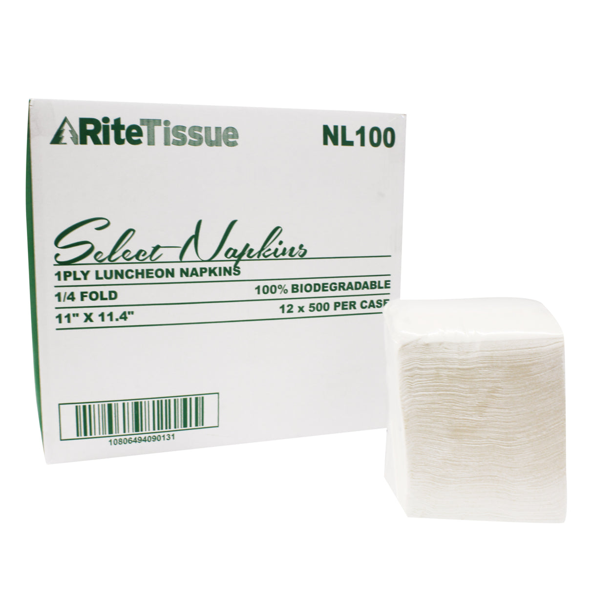 RiteTissue - 11" x 11.4" 1 Ply Luncheon Napkins with 1/4 Fold, 6000/Cs - NL100