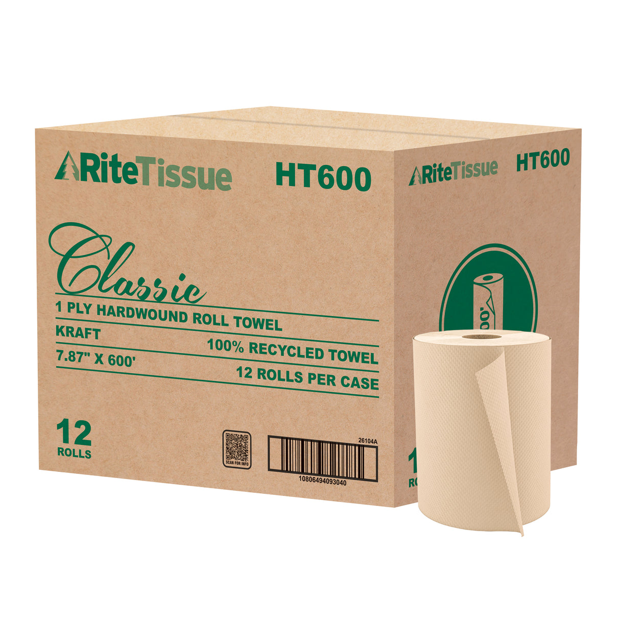 RiteTissue - 600 Ft Kraft Roll Towel, 12rl/cs, 42cs/sk - HT600