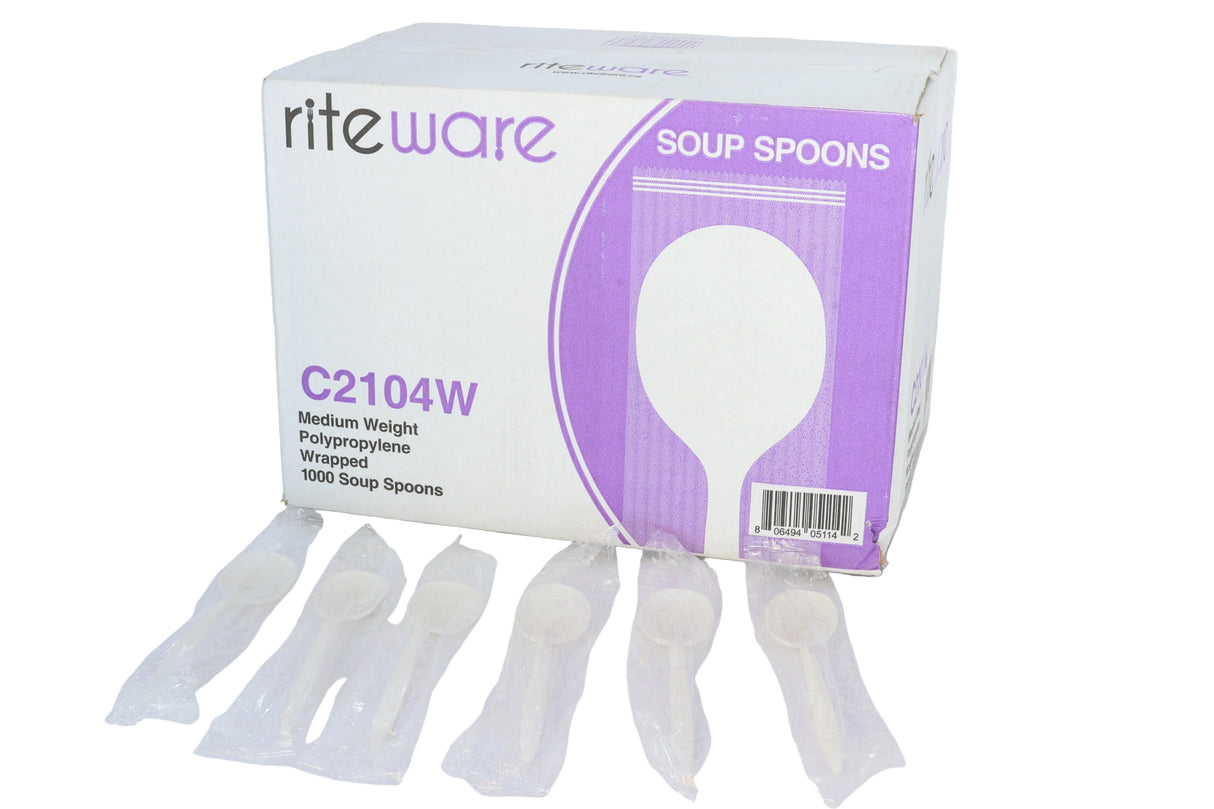 RiteWare - White Medium Weight Individually Wrapped Soup Spoon, Pack of 1000 - C2104W