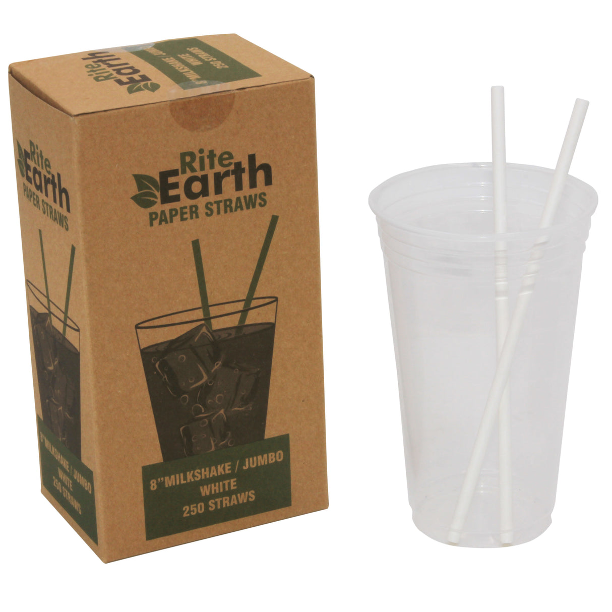RiteEarth - 8" White Paper Jumbo Milkshake Straws, Pack of 250, 9bx/cs - SE0810