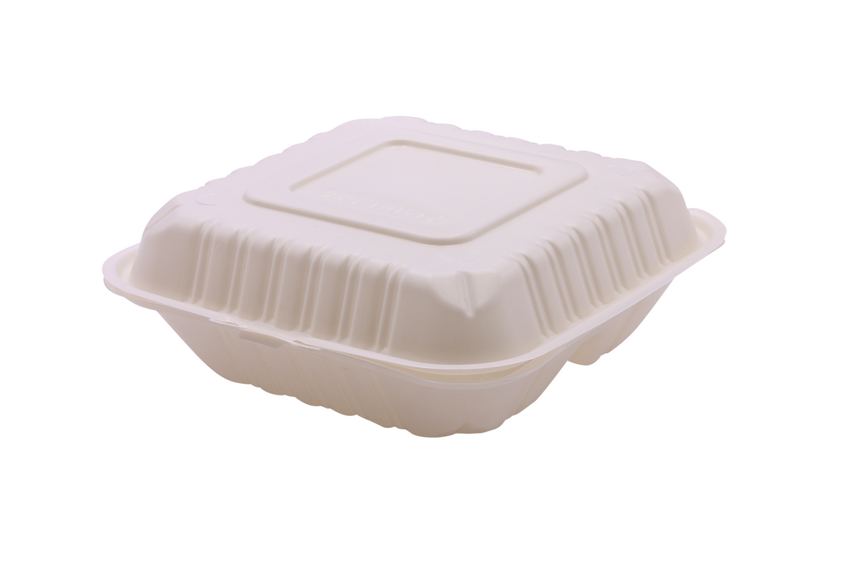 RitePak - Contenant micro-ondable blanc à charnières 3 compartiments MFPP 8" x 8", 150 unités - PH803