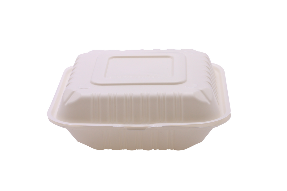 RitePak - Contenant micro-ondable blanc à charnières 3 compartiments MFPP 8" x 8", 150 unités - PH803