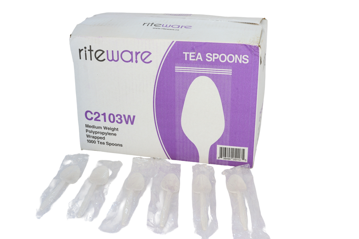 RiteWare - White Medium Weight Individually Wrapped Tea Spoon, Pack of 1000 - C2103W