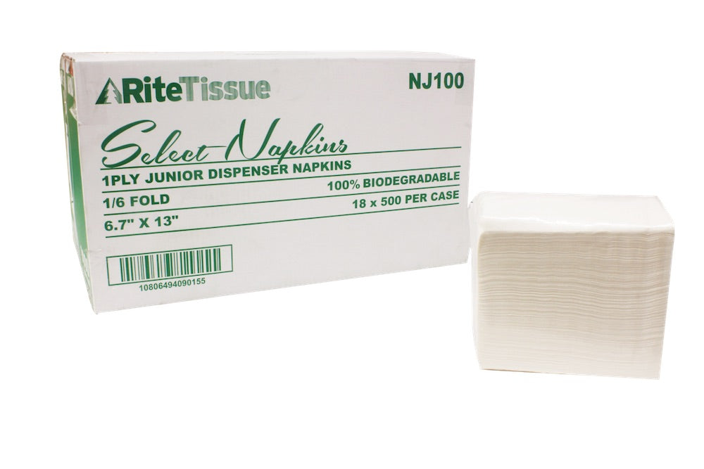 RiteTissue - 1 Ply 6.7" X 13" Junior Dispenser Napkin, 9000/cs - NJ100