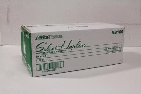 RiteTissue - 9" x 9" 1 Ply Beverage Napkins, 500/cs - NB100