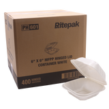 RitePak - 6" X 6" MFPP White Hinged Microwavable Container, 400/Cs - PH601