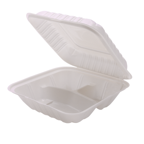 RitePak - 8" X 8" MFPP 3 Compartment White Hinged Microwavable Container, 150/Cs - PH803