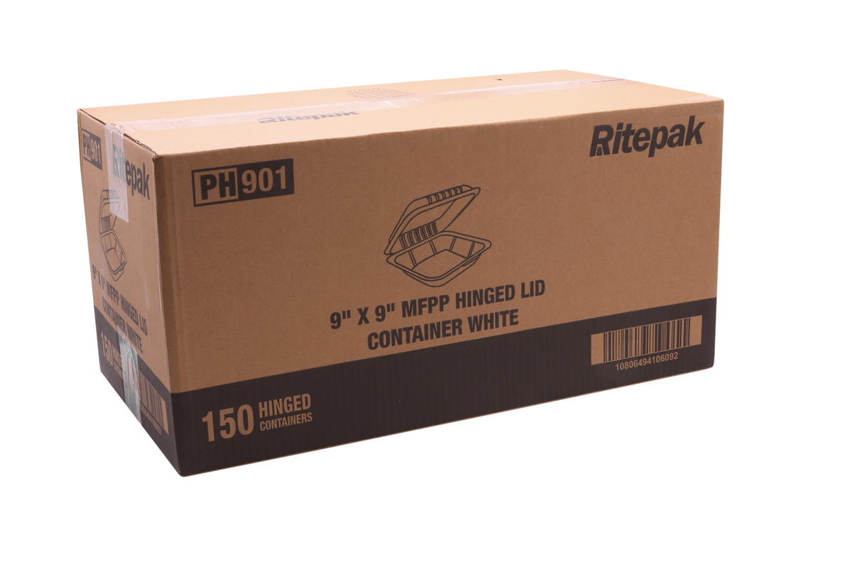 RitePak - Contenant blanc à charnière pour micro-ondes MFPP 9" x 9", 150 unités - PH901