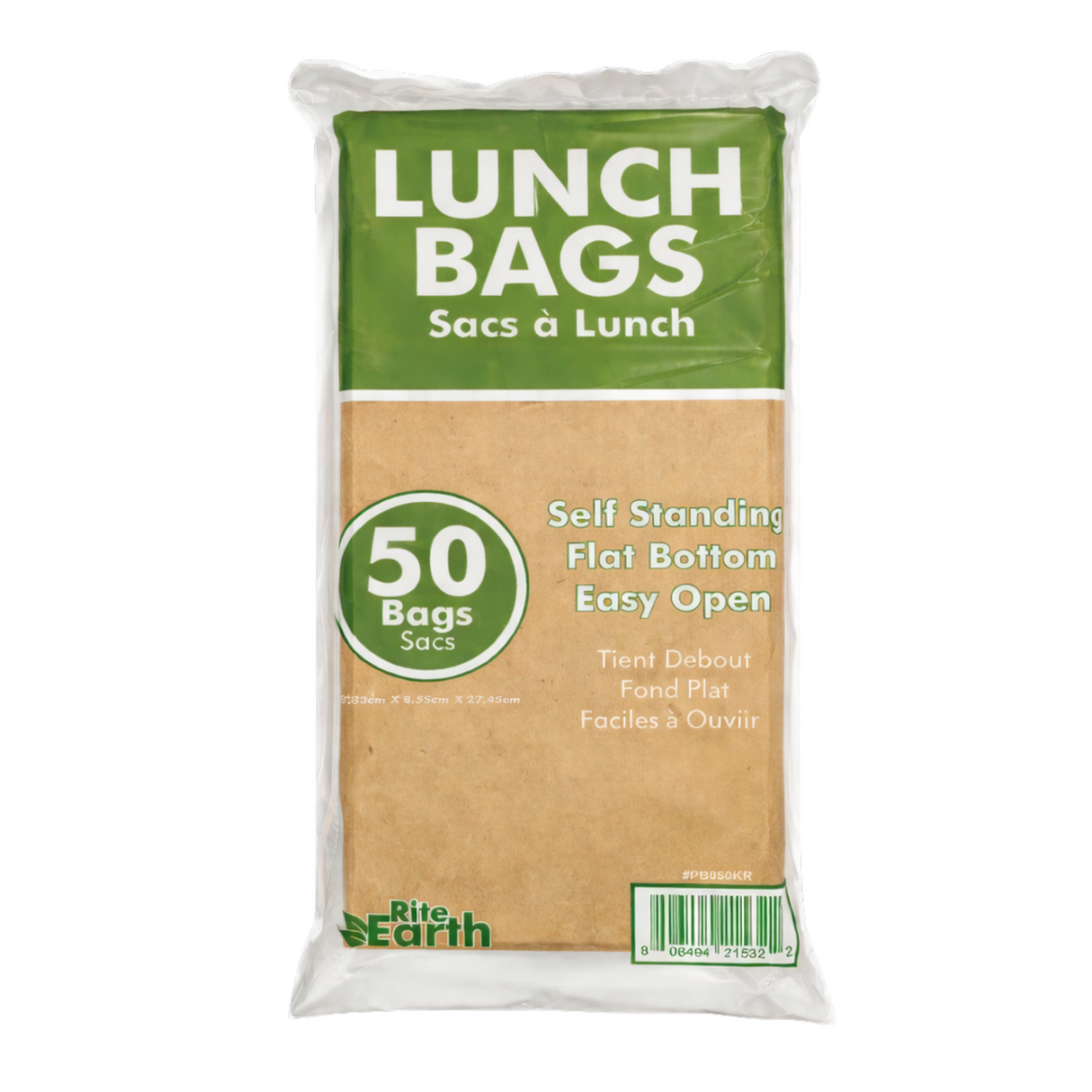 RiteEarth - 5 Lbs Plain Kraft Retail Pack Paper Bag, 50PC/PKT, 20PK/CS - PB050KR